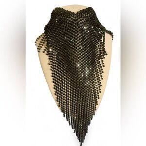 Glamorous Black Beaded Fringe Necklace